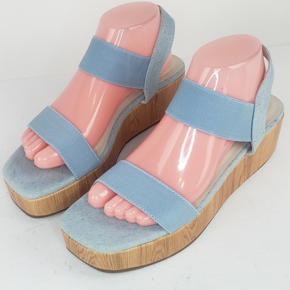 Anne Klein Women's Natalia Blue Platform Sandals elastic straps  size 9